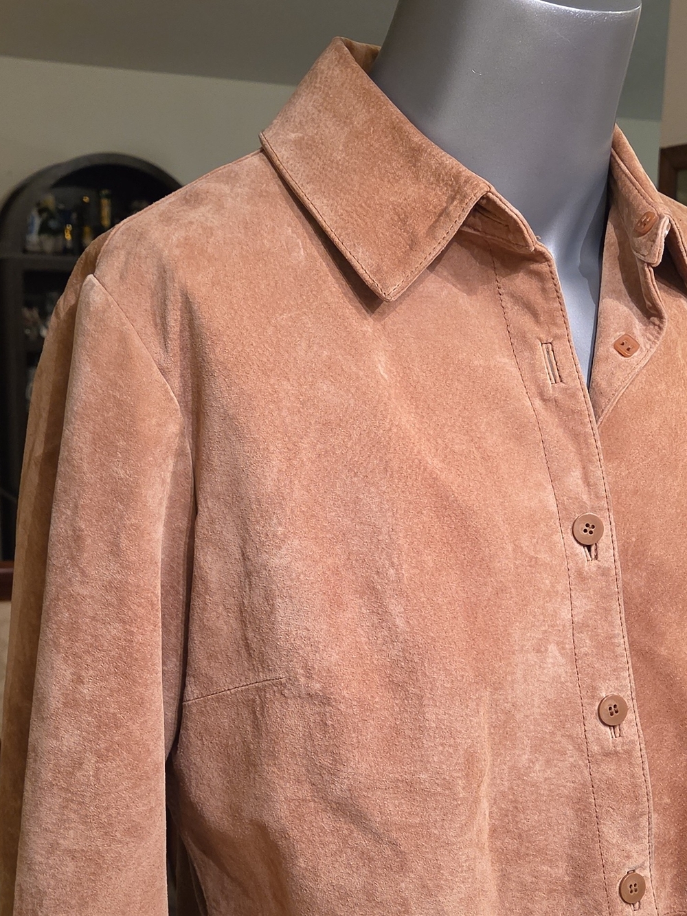 Massini Women's Brown Suede Leather Jacket Button Front Point Collar Lined L